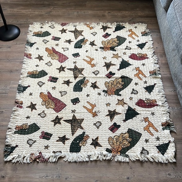 Cotton Christmas Crown Crafts Tapestry Blanket 60"x48" Grandma Cottage Core - Picture 1 of 6